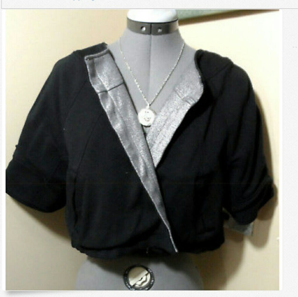 WD NY knit Shrug Moto Jacket 6 REVERSIBLE Blk Slvr